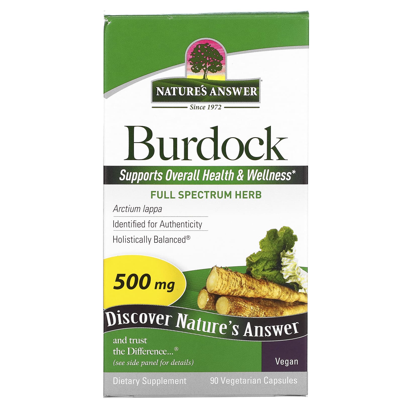 Nature’s Answer, Burdock, Full Spectrum Herb, 500 mg, 90 Vegetarian Capsules UPC 083000161346 | Hilife Vitamins